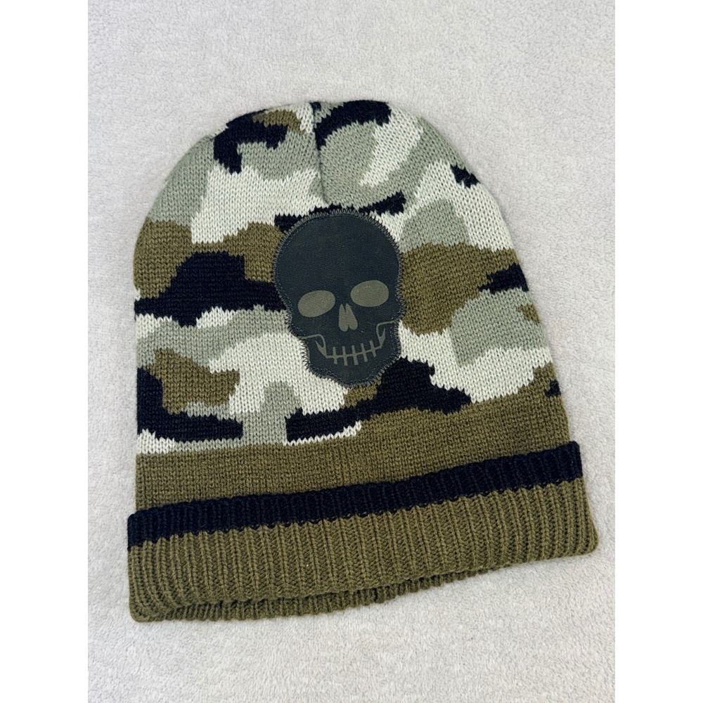 Boys‎ Camouflage Skull Patch Knit Beanie Hat Green Tan Black Winter Cap NWOT
